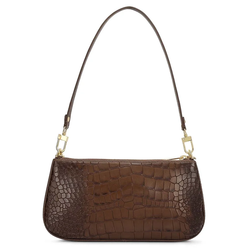 Da Milano Walnut Small Croco Leather Baguette - Walnut for Women | Best Price UAE
